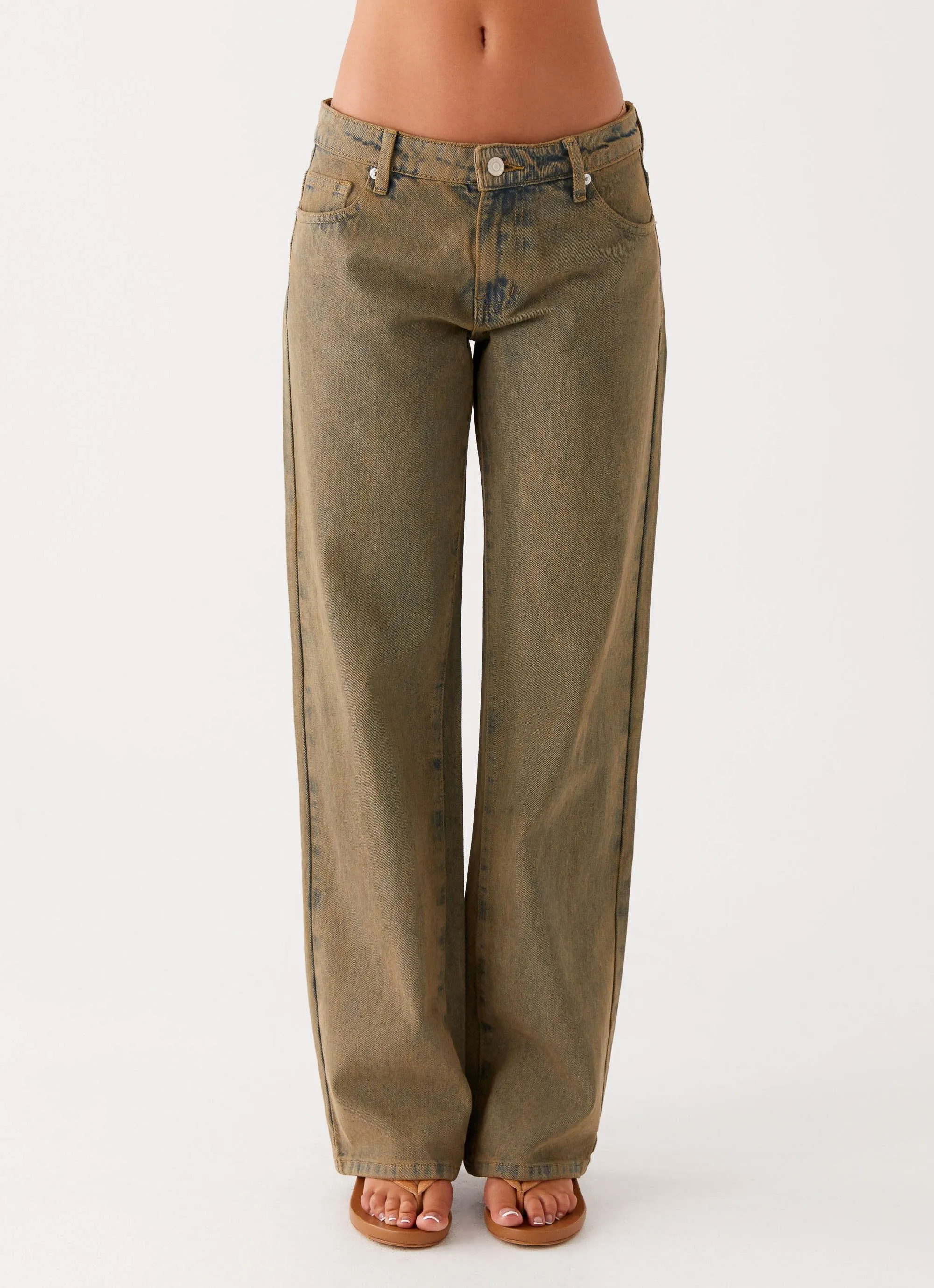 Jaiden Low Rise Denim Jeans - Brown Sand Wash