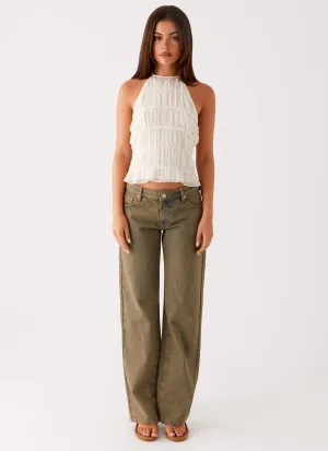 Jaiden Low Rise Denim Jeans - Brown Sand Wash Jaiden Low Rise Denim Jeans - Brown Sand Wash