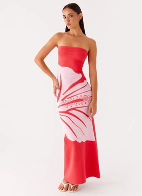 Jala Strapless Knit Maxi Dress - Red Floral Jala Strapless Knit Maxi Dress - Red Floral