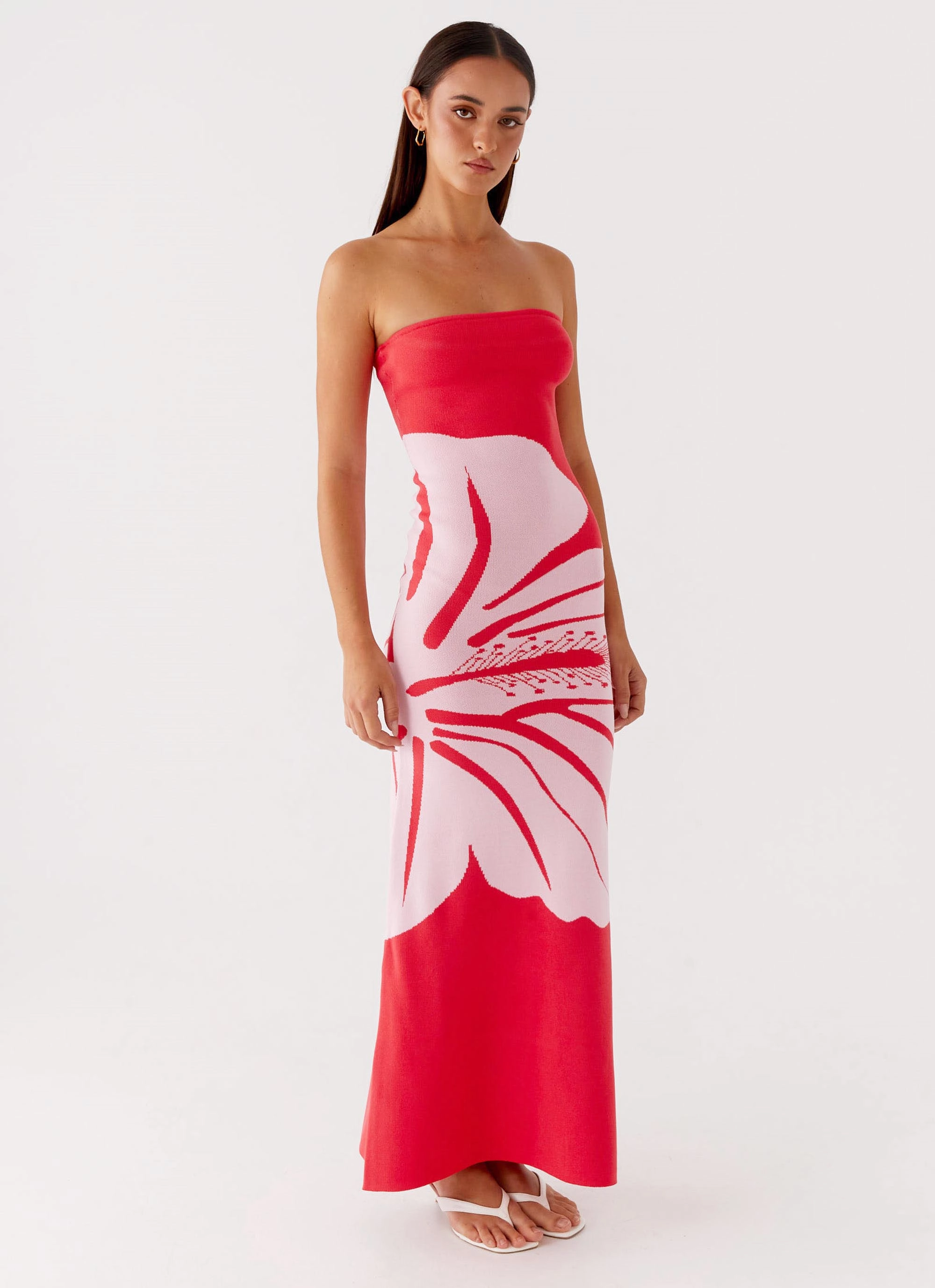 Jala Strapless Knit Maxi Dress - Red Floral