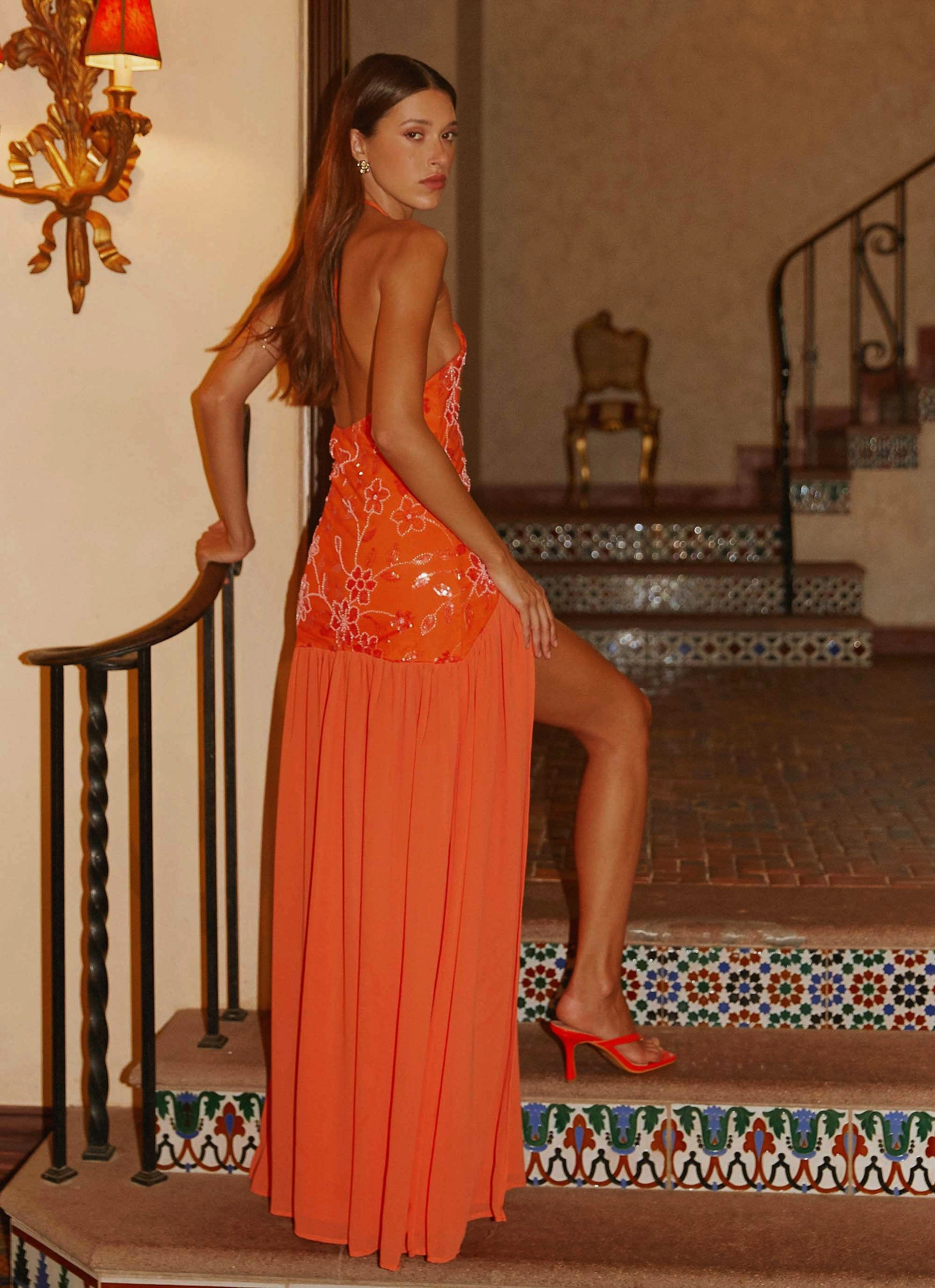 Janelle Beaded Maxi Dress - Orange