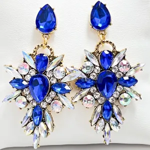 Jasmine - Rhinestone Statement Earrings (Royal Blue)