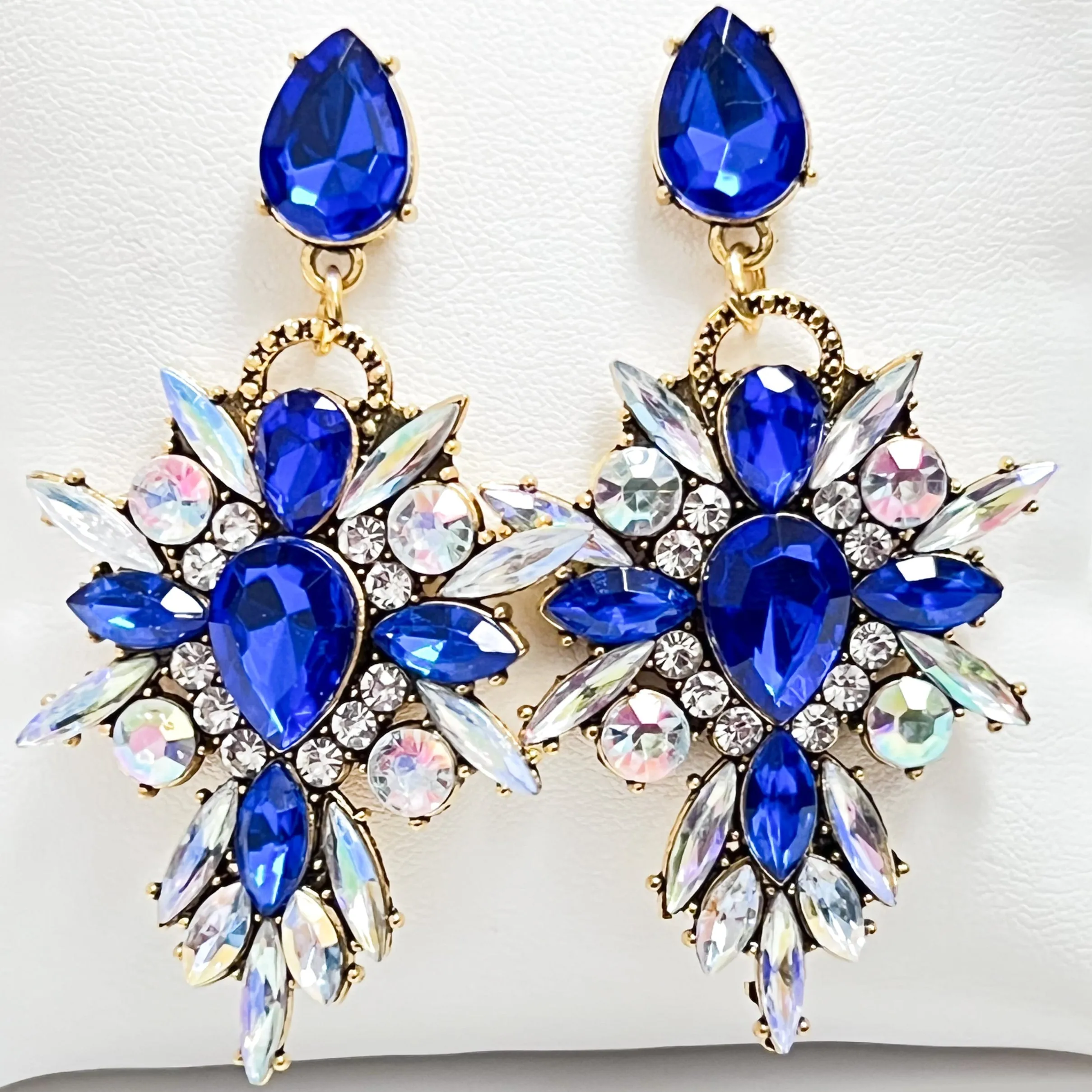 Jasmine - Rhinestone Statement Earrings (Royal Blue)