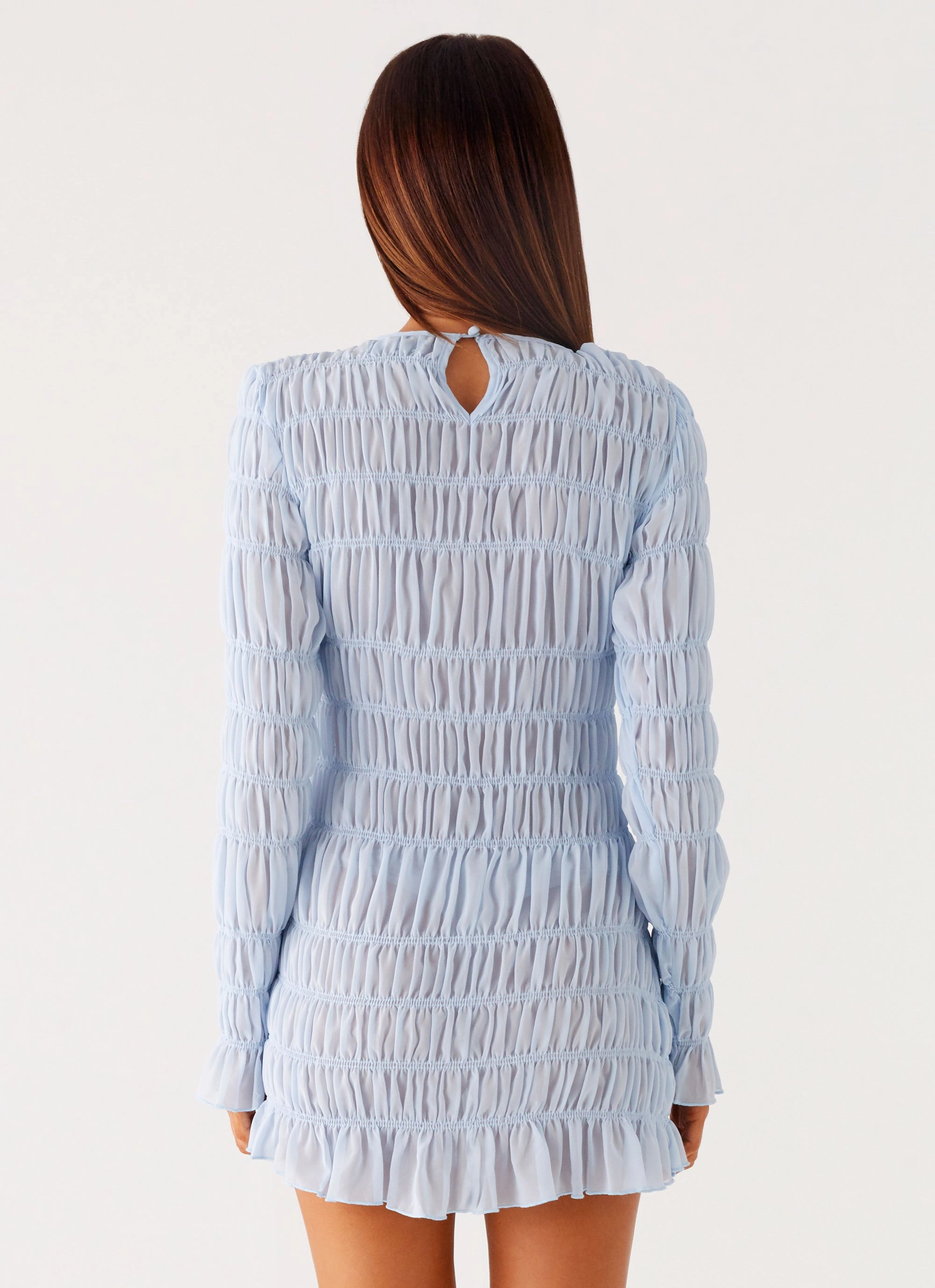 Jasy Long Sleeve Mini Dress - Sky Blue
