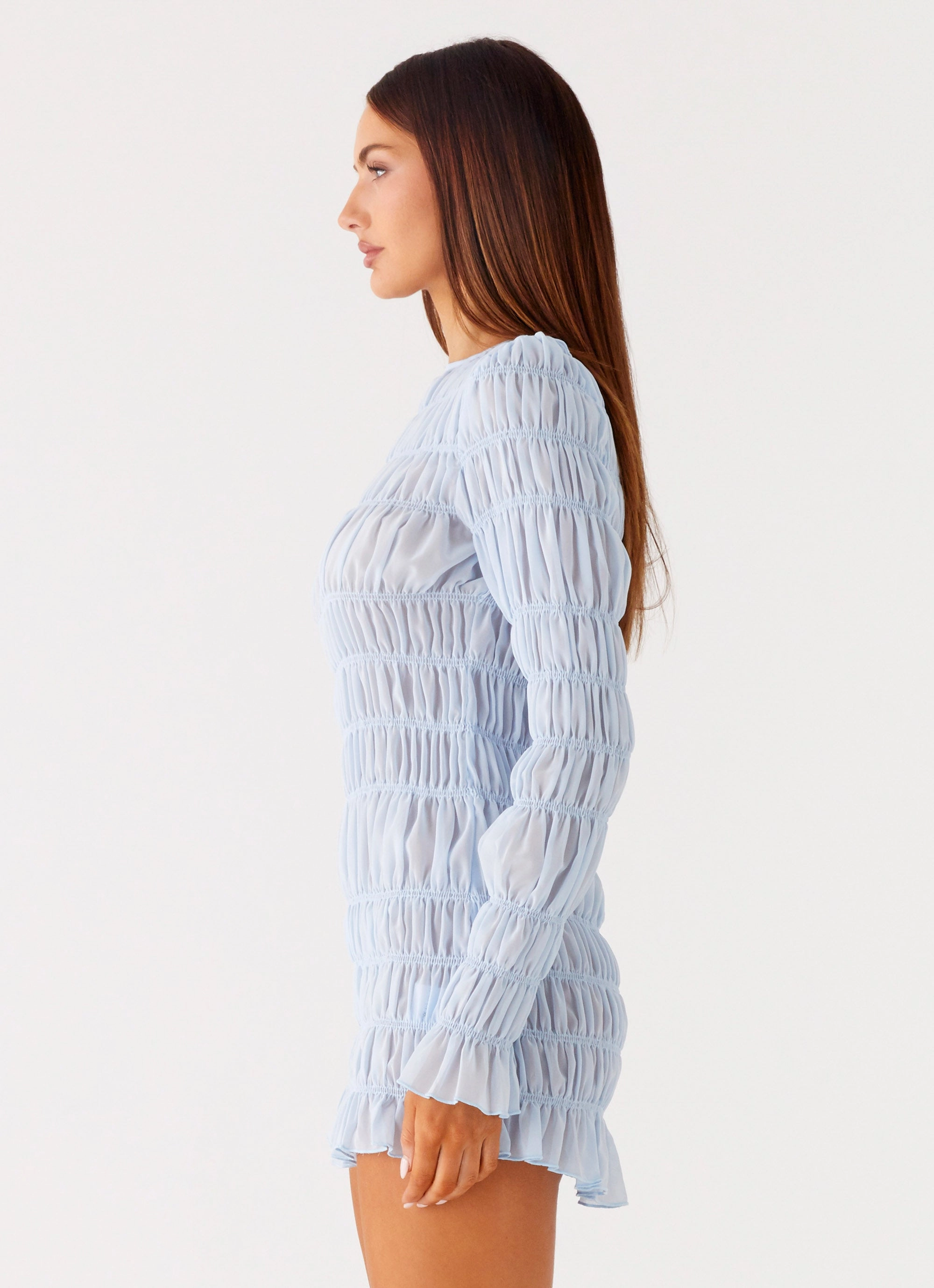 Jasy Long Sleeve Mini Dress - Sky Blue