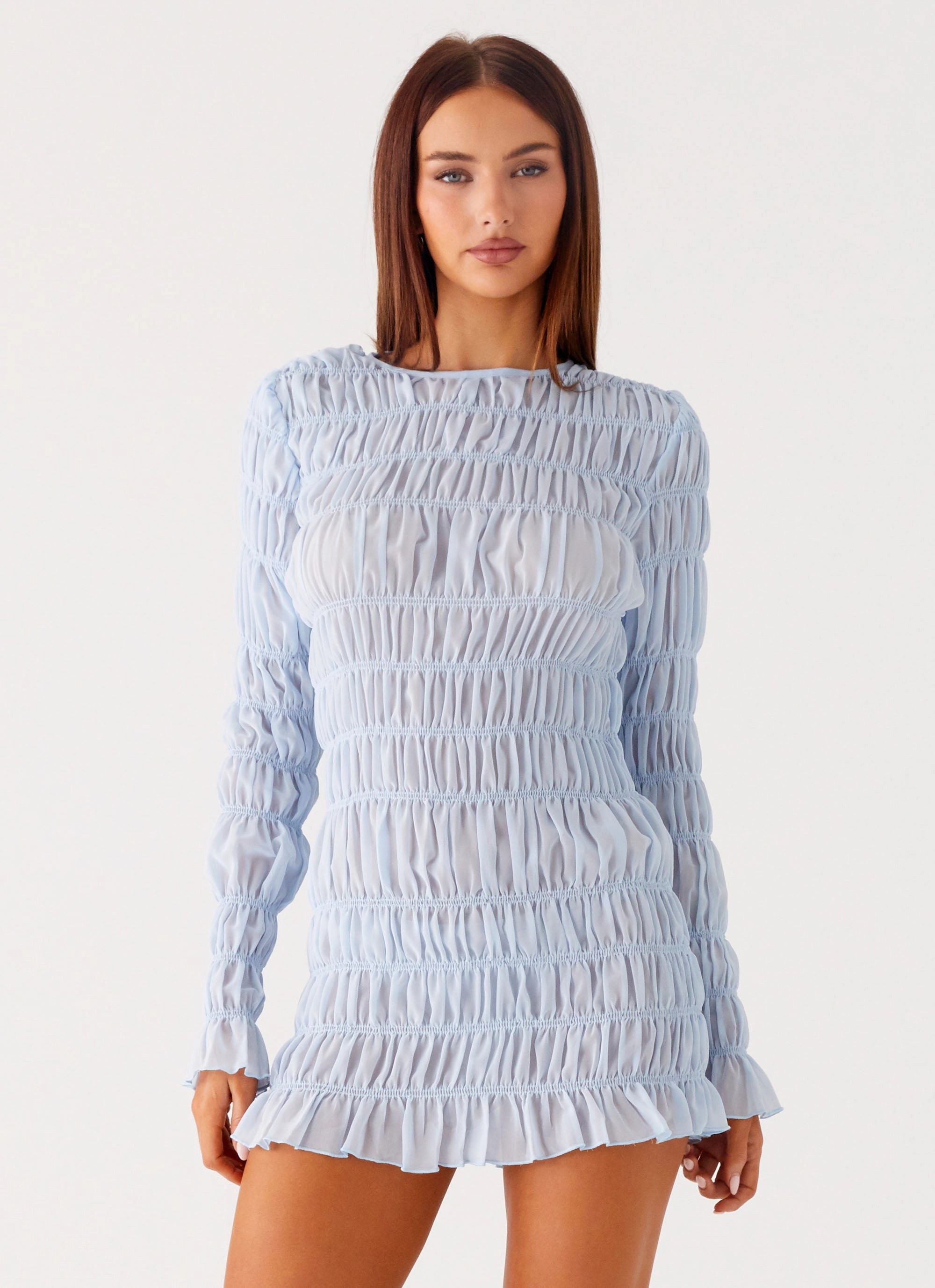 Jasy Long Sleeve Mini Dress - Sky Blue