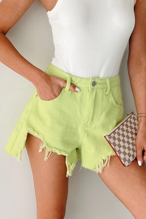 Jeanette High Rise Distressed Denim Shorts (Lime) Jeanette High Rise Distressed Denim Shorts (Lime)
