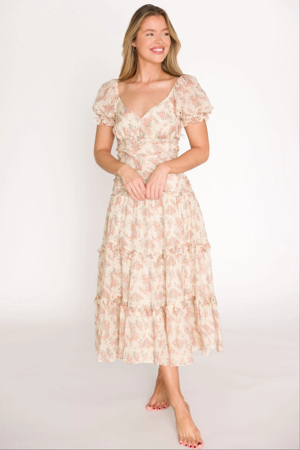 Jenna Ruffled Maxi Sundress in Cream/Multi Floral *Final-Sale*