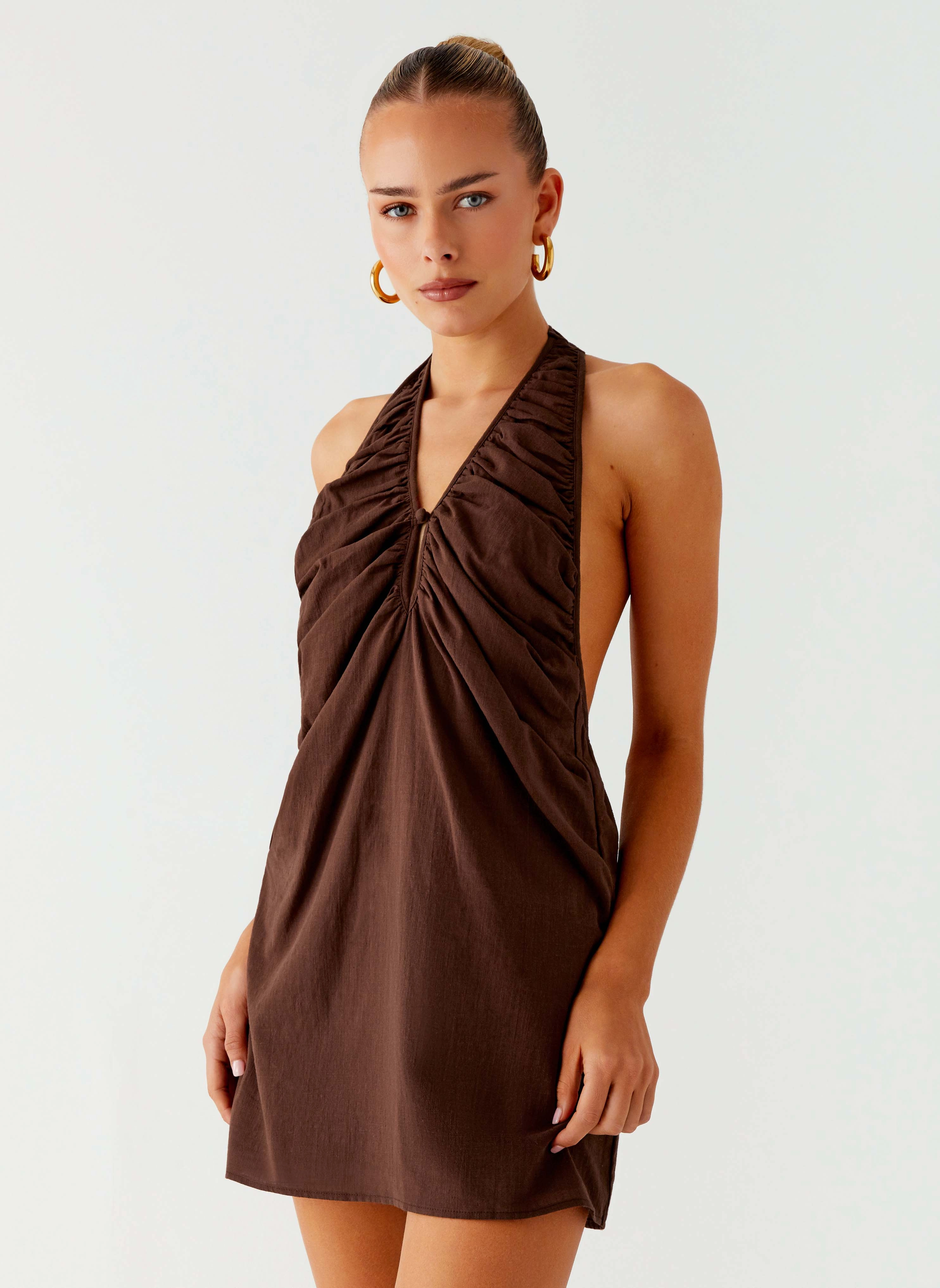 Jepsen Halter Mini Dress - Chocolate