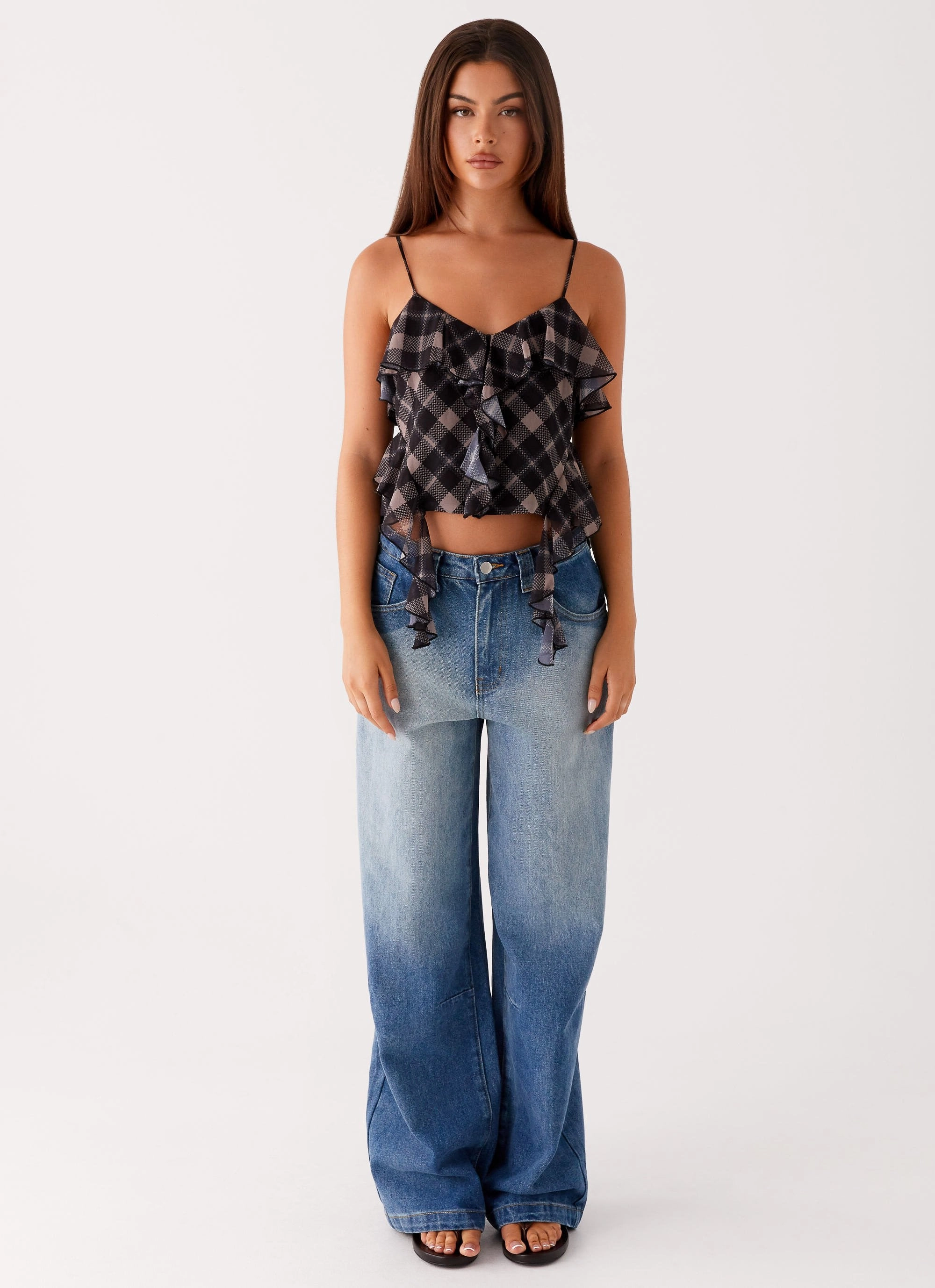 Jessie Cami Top - Taupe Check