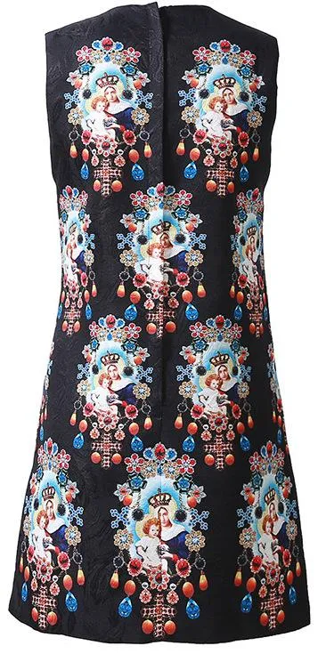 Jewel-Embellished Printed Mini Dress