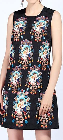 Jewel-Embellished Printed Mini Dress
