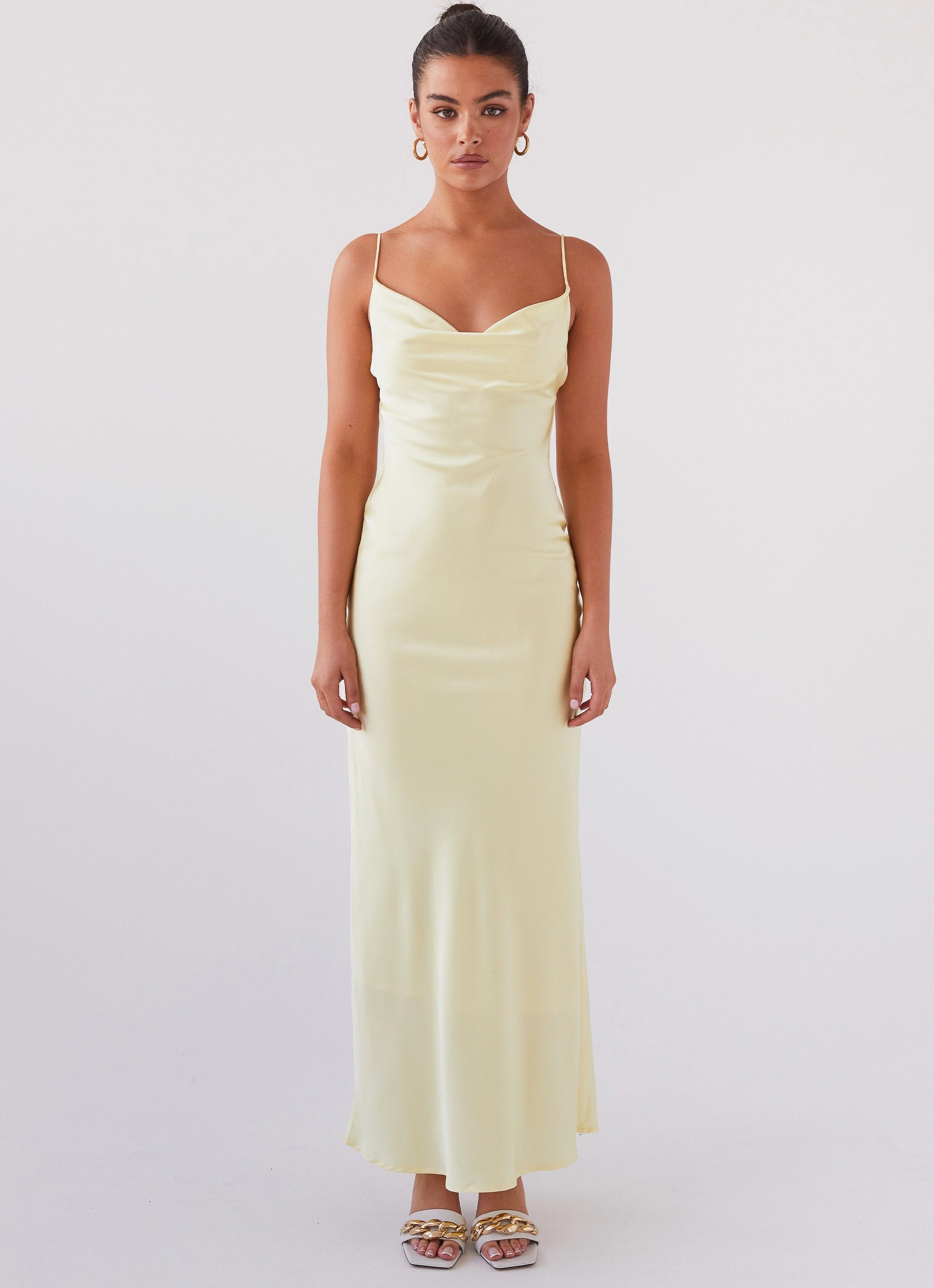 Joanna Satin Maxi Dress - Lemon