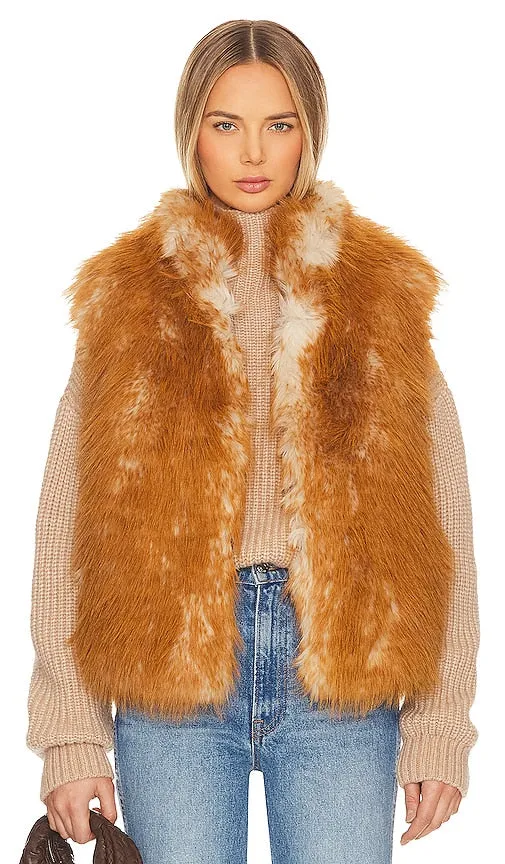 jocelyn Long Hair Faux Fur Reversible Vest in Brown