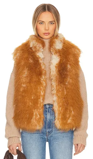 jocelyn Long Hair Faux Fur Reversible Vest in Brown