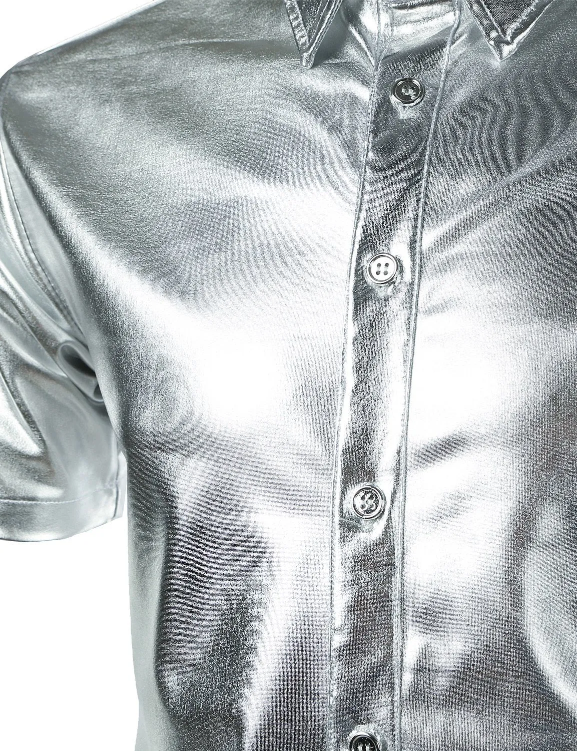 JOGAL Mens Metallic Shiny Nightclub Styles Short Sleeves Button Down Dress Shirts