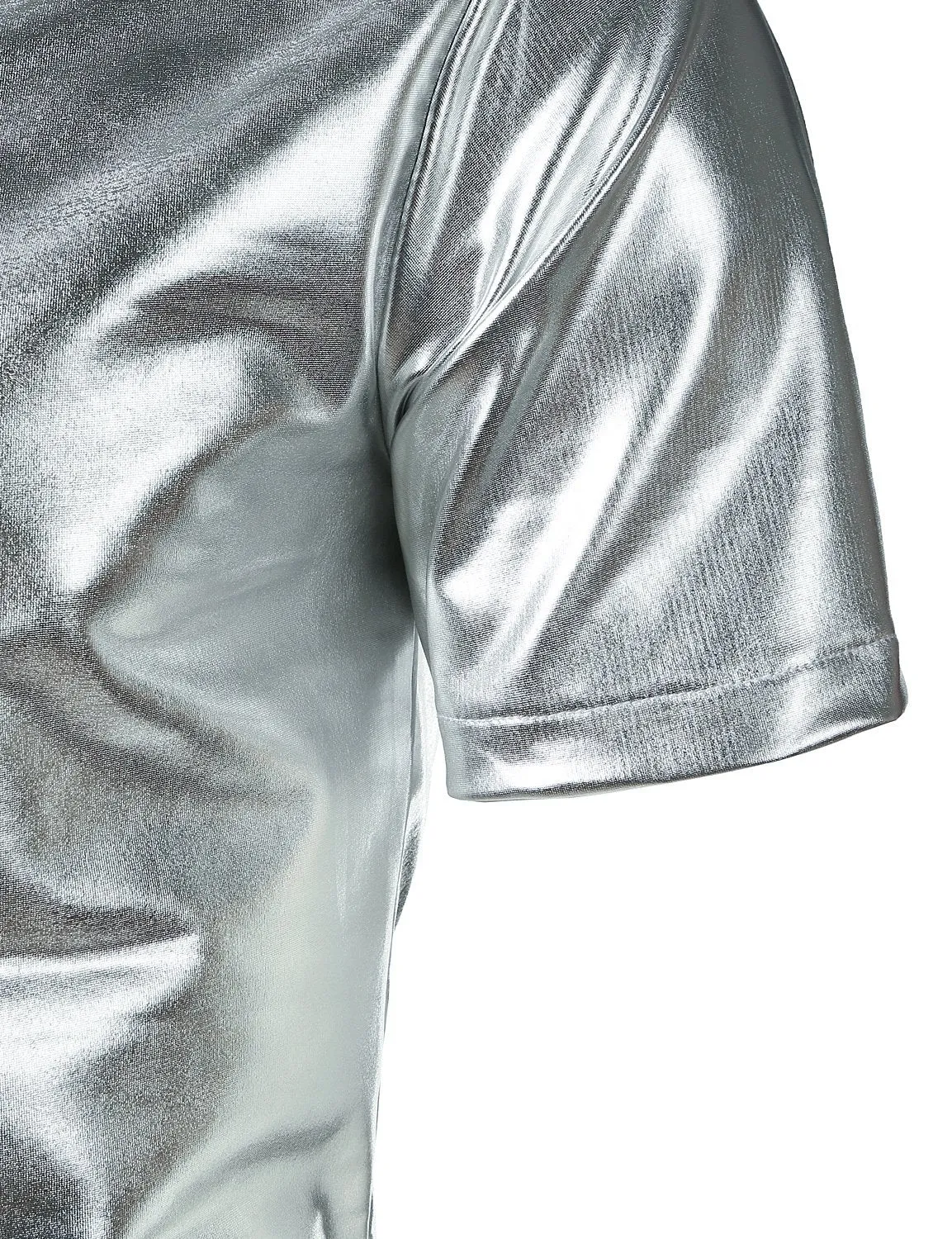 JOGAL Mens Metallic Shiny Nightclub Styles Short Sleeves Button Down Dress Shirts