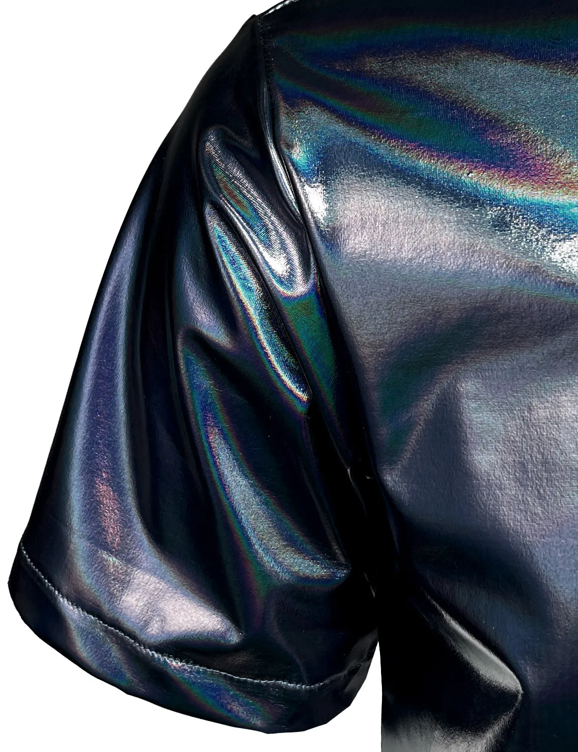 JOGAL Mens Metallic Shiny Nightclub Styles Short Sleeves Button Down Dress Shirts