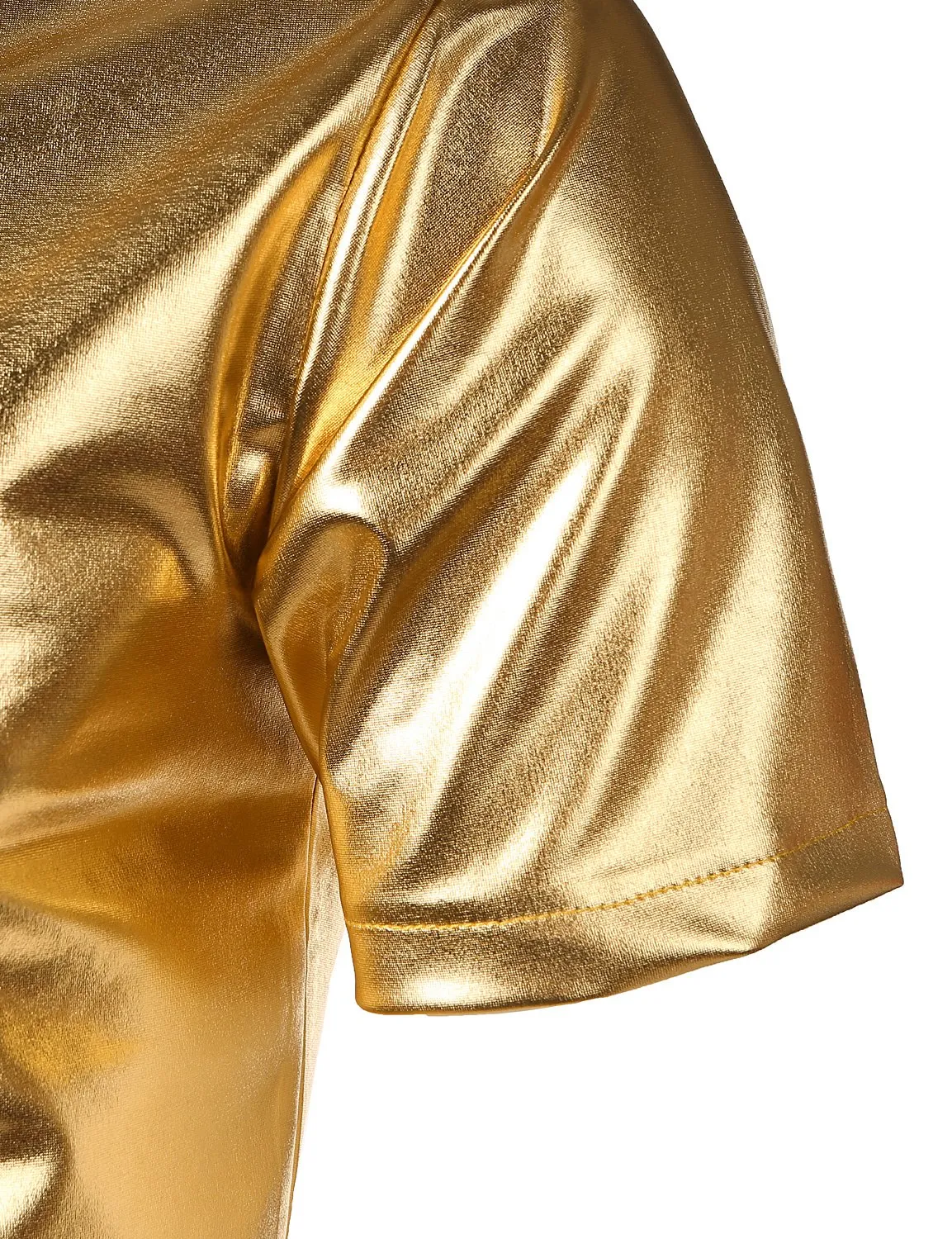 JOGAL Mens Metallic Shiny Nightclub Styles Short Sleeves Button Down Dress Shirts