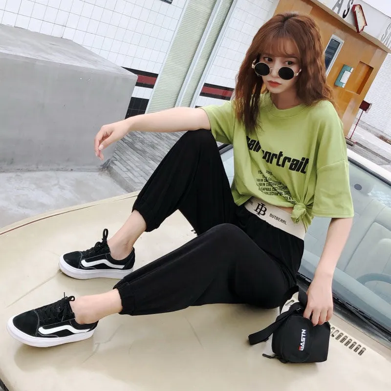 Jogger Casual Ice Silk Drape Wide Leg Pants Women Summer Thin Slim-Look High Waist Straight Floor Length Pants