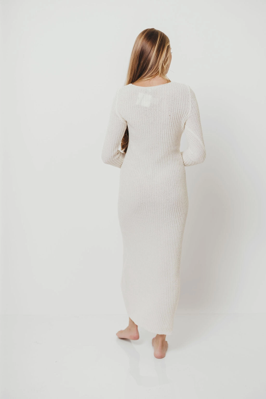 Joline Textured Rib Knit Sweater Maxi Dress in Off-White