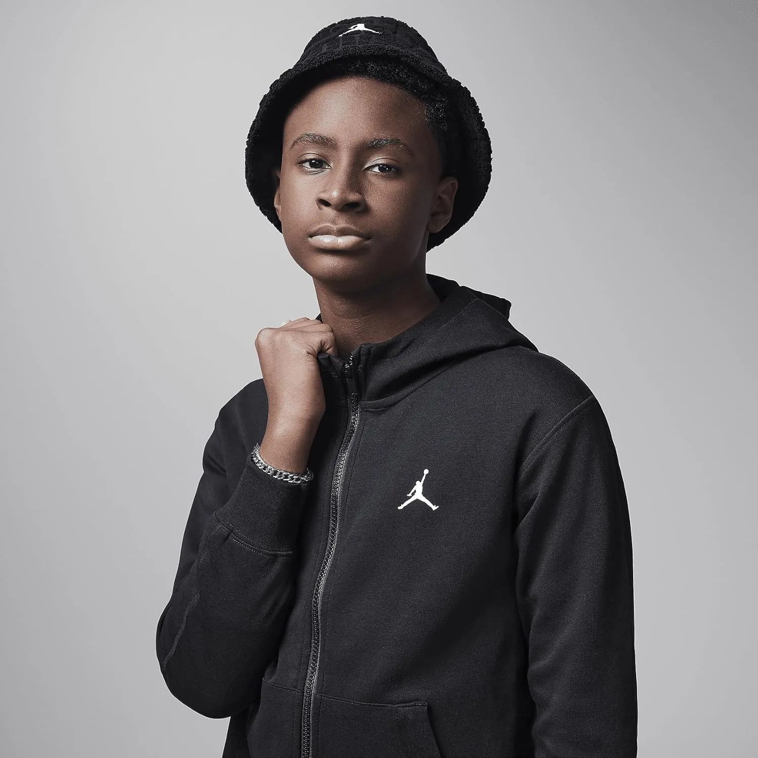 Jordan Dri-FIT Sport Big Kids' Statement Hoop Fleece Full-Zip Hoodie (95D273-023, Black)