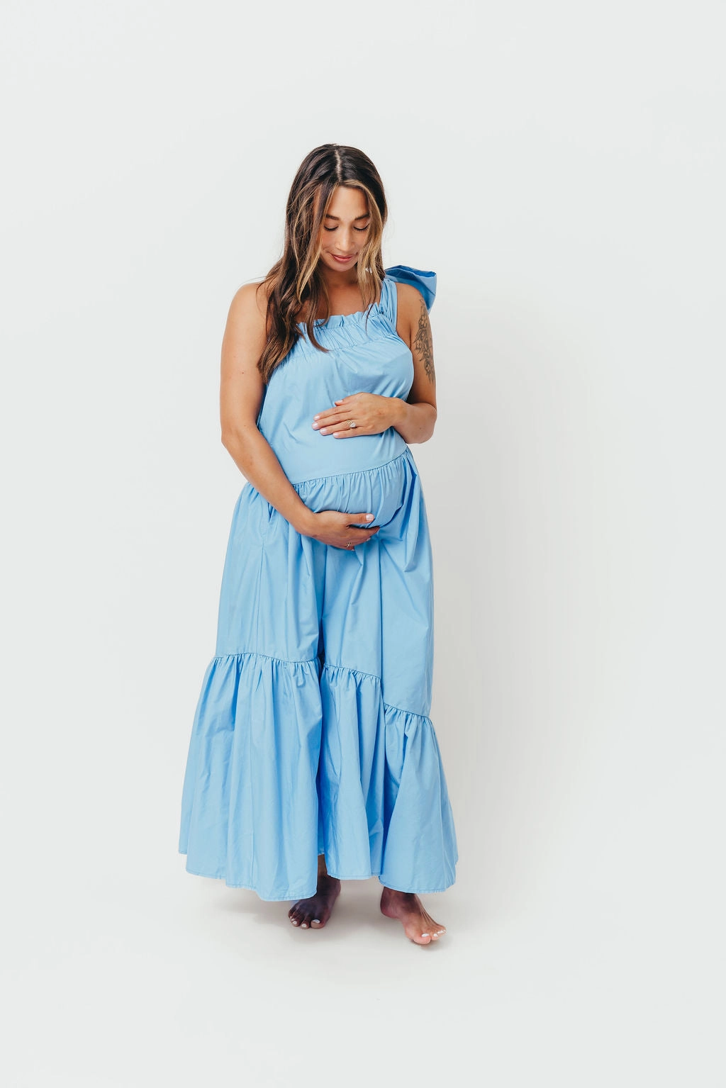 Jordan One-Shoulder Maxi Dress in Carolina Blue - Bump Friendly *Final-Sale*