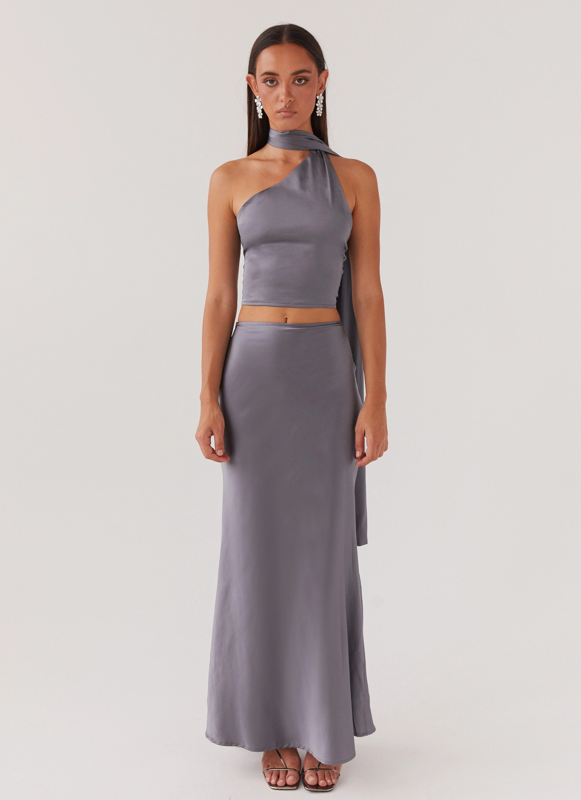 Josefina Satin Maxi Skirt - Slate