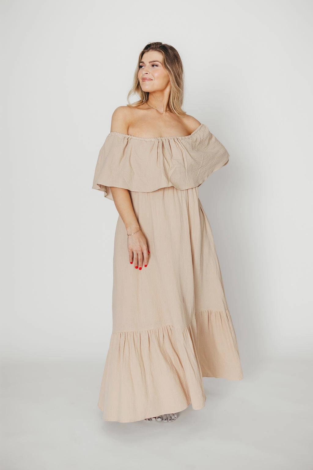 Josie 100% Cotton Maxi Dress in Beige - Bump & Nursing Friendly *Final-Sale*