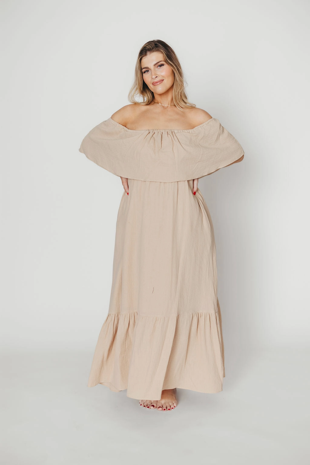 Josie 100% Cotton Maxi Dress in Beige - Bump & Nursing Friendly *Final-Sale*