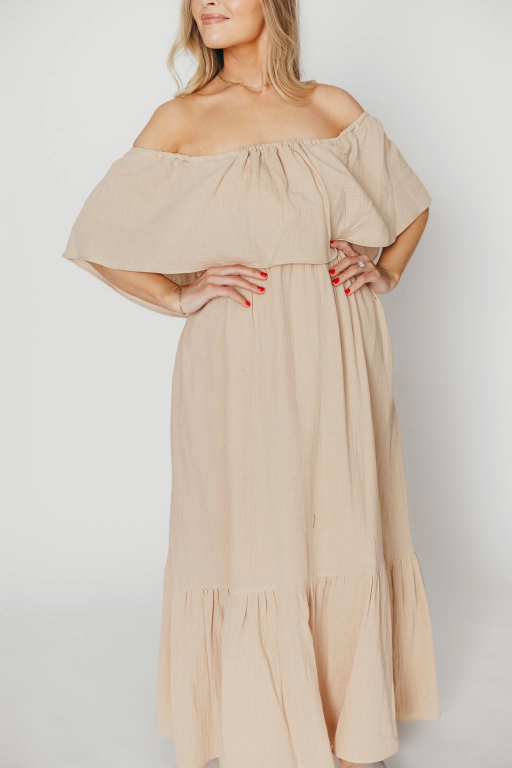Josie 100% Cotton Maxi Dress in Beige - Bump & Nursing Friendly *Final-Sale*