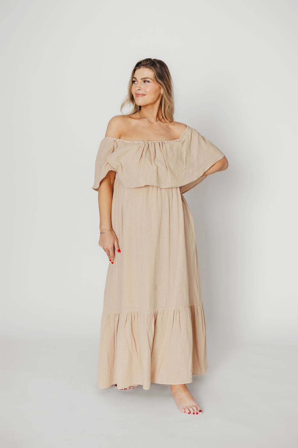 Josie 100% Cotton Maxi Dress in Beige - Bump & Nursing Friendly *Final-Sale*