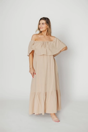 Josie 100% Cotton Maxi Dress in Beige - Bump & Nursing Friendly *Final-Sale* Josie 100% Cotton Maxi Dress in Beige - Bump & Nursing Friendly *Final-Sale*