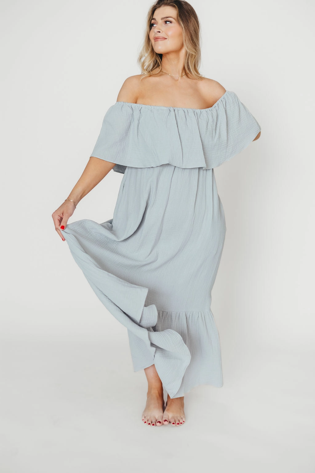 Josie 100% Cotton Maxi Dress in Cloud - Bump & Nursing Friendly
