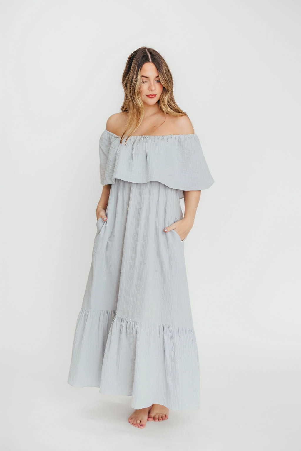Josie 100% Cotton Maxi Dress in Cloud - Bump & Nursing Friendly