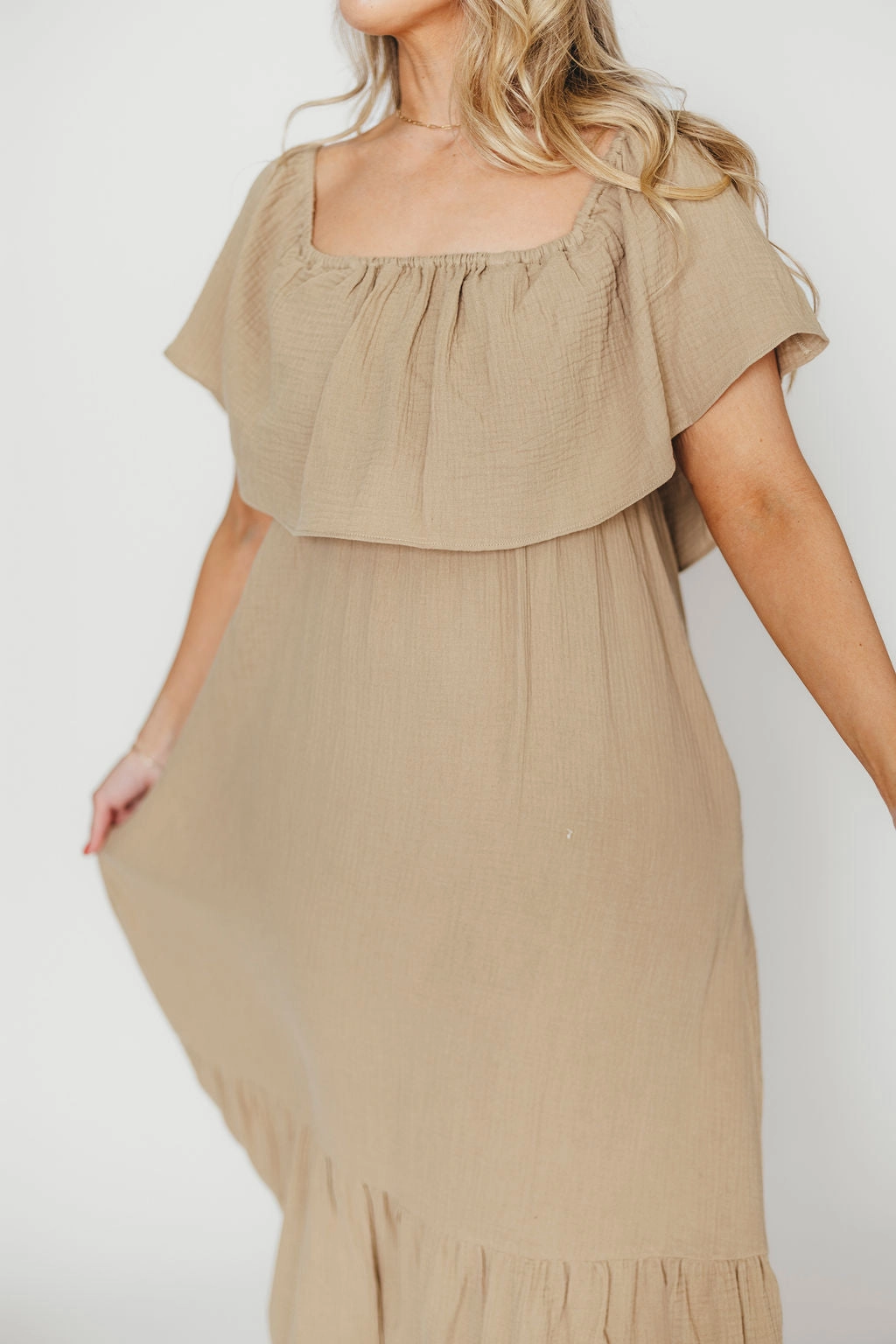 Josie 100% Cotton Maxi Dress in Khaki