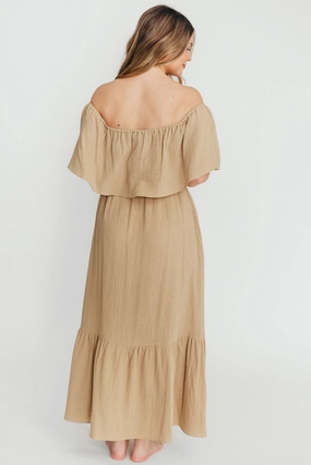 Josie 100% Cotton Maxi Dress in Khaki Josie 100% Cotton Maxi Dress in Khaki