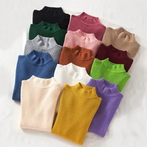 Joskaa Christmas Gift JMPRS Autumn Women Pullover Sweater Fashion Half Turtleneck Knitted Female Jumper Long Sleeve Winter Soft Elastic Blouse 2024