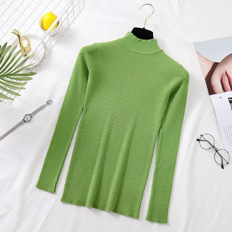 Joskaa Christmas Gift JMPRS Autumn Women Pullover Sweater Fashion Half Turtleneck Knitted Female Jumper Long Sleeve Winter Soft Elastic Blouse 2024