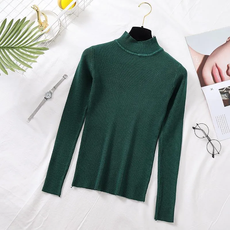 Joskaa Christmas Gift JMPRS Autumn Women Pullover Sweater Fashion Half Turtleneck Knitted Female Jumper Long Sleeve Winter Soft Elastic Blouse 2024