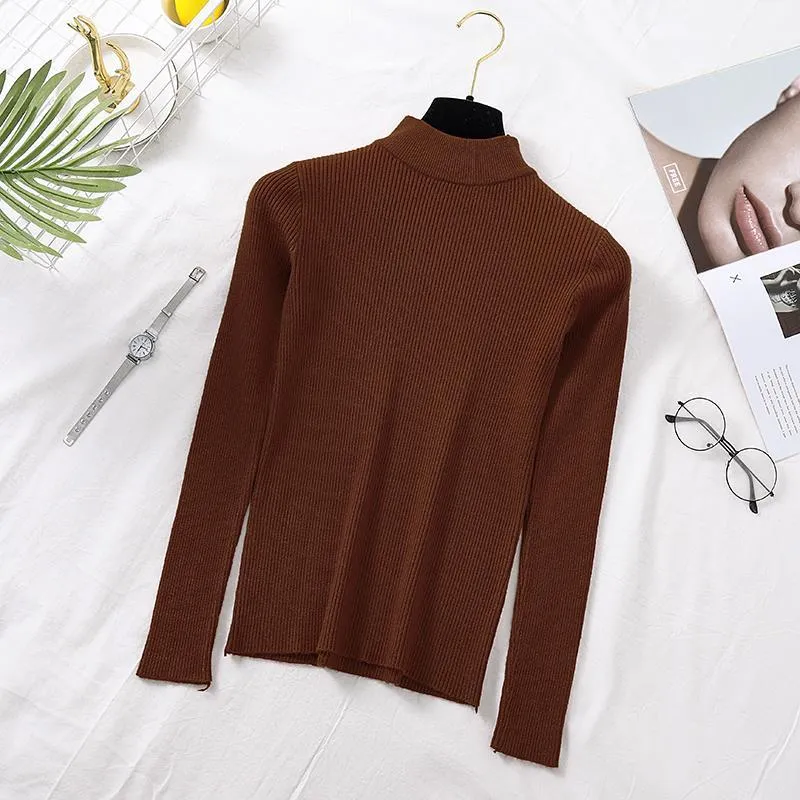 Joskaa Christmas Gift JMPRS Autumn Women Pullover Sweater Fashion Half Turtleneck Knitted Female Jumper Long Sleeve Winter Soft Elastic Blouse 2024