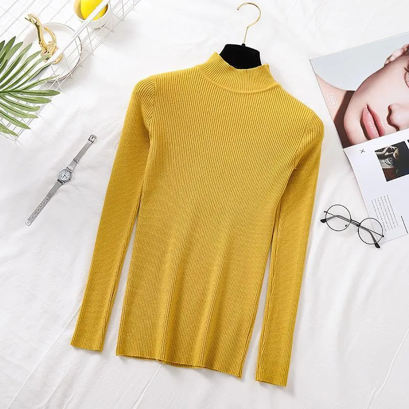 Joskaa Christmas Gift JMPRS Autumn Women Pullover Sweater Fashion Half Turtleneck Knitted Female Jumper Long Sleeve Winter Soft Elastic Blouse 2024