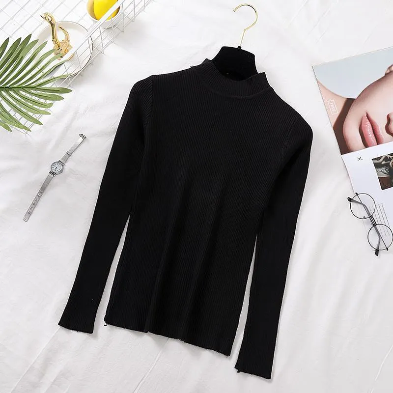 Joskaa Christmas Gift JMPRS Autumn Women Pullover Sweater Fashion Half Turtleneck Knitted Female Jumper Long Sleeve Winter Soft Elastic Blouse 2024