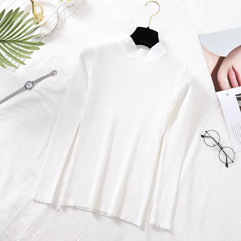Joskaa Christmas Gift JMPRS Autumn Women Pullover Sweater Fashion Half Turtleneck Knitted Female Jumper Long Sleeve Winter Soft Elastic Blouse 2024