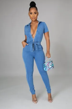 Judy Zip Up Demin Jumpsuits
