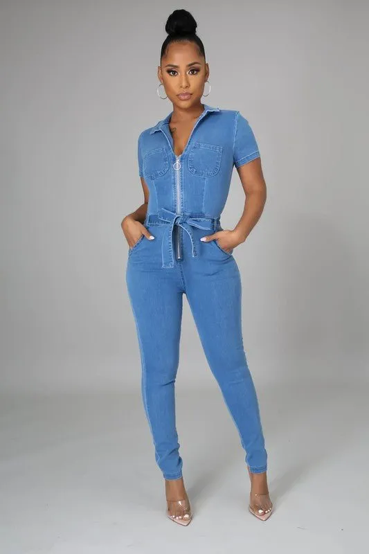 Judy Zip Up Demin Jumpsuits