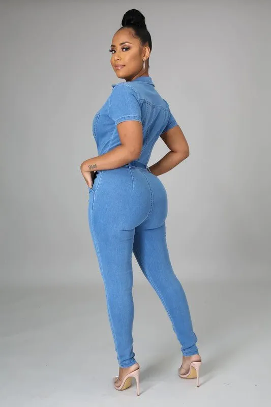Judy Zip Up Demin Jumpsuits