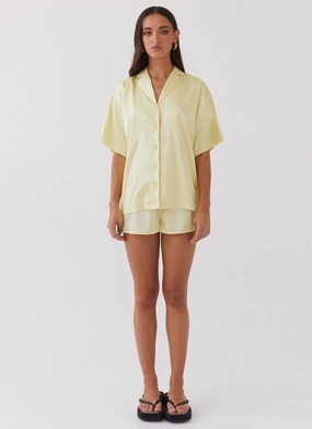 Julia Satin Oversized Shirt - Lemon Julia Satin Oversized Shirt - Lemon