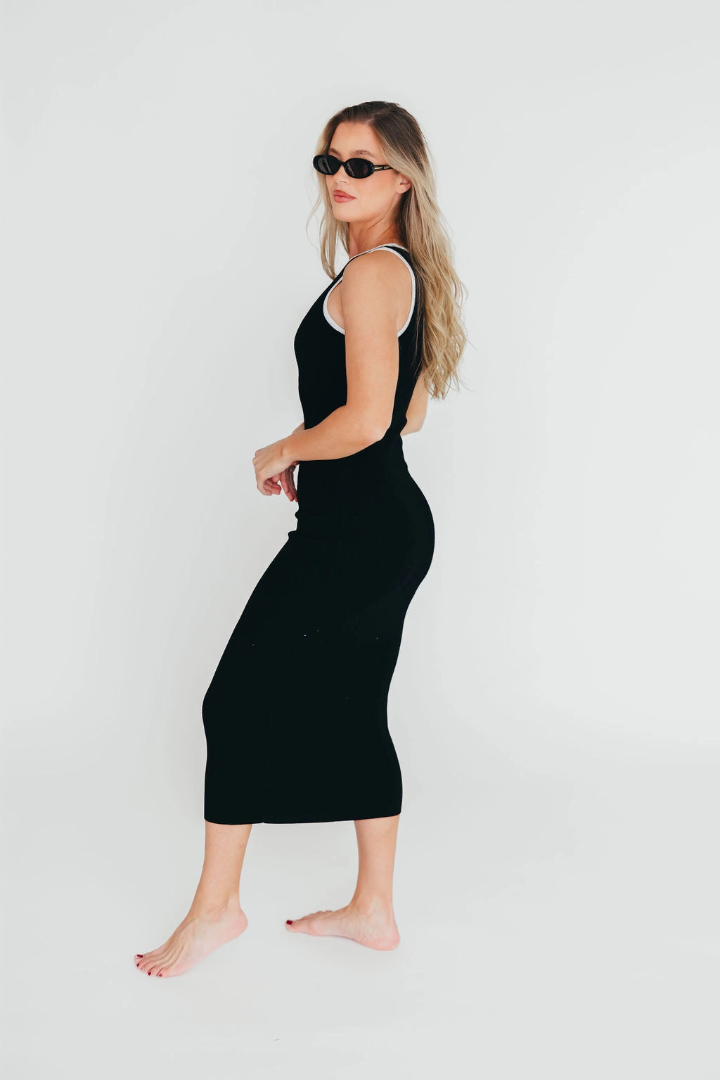 Juliana Contrast Racerback Tank Dress in Black/White