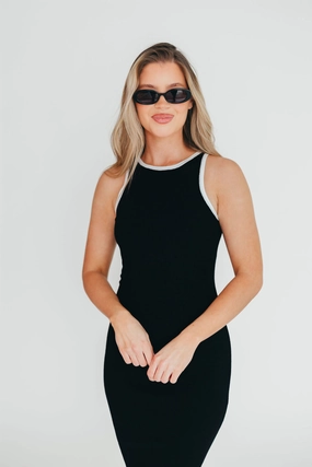 Juliana Contrast Racerback Tank Dress in Black/White Juliana Contrast Racerback Tank Dress in Black/White